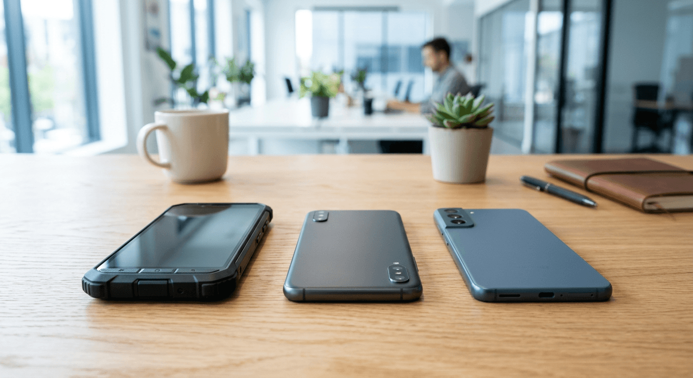 Smartphones professionnels posés sur un bureau