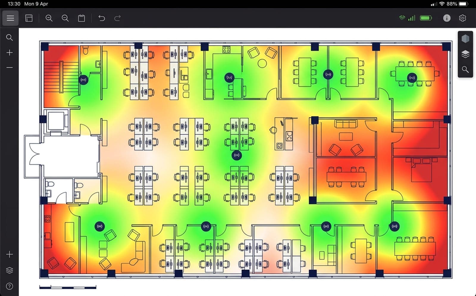 Cartographie de la couverture Wi-Fi d’un bureau réalisée lors d’un audit
